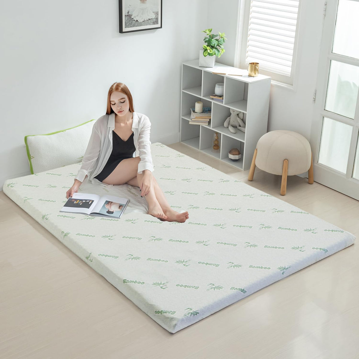 Single Memory Foam Mattress Topper with 7-Zone Bamboo Cover Breathable