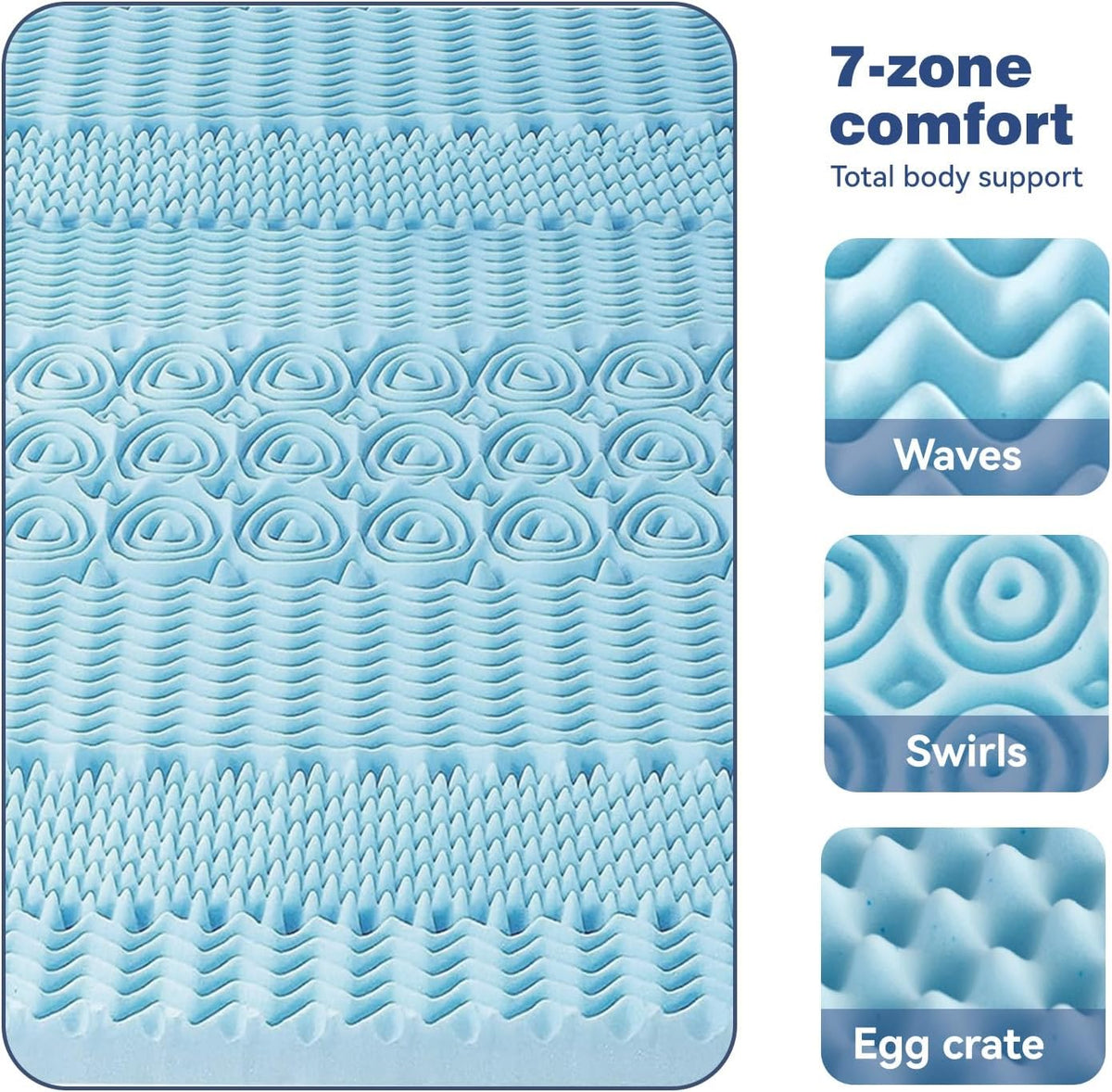 Single Memory Foam Mattress Topper with 7-Zone Bamboo Cover Breathable