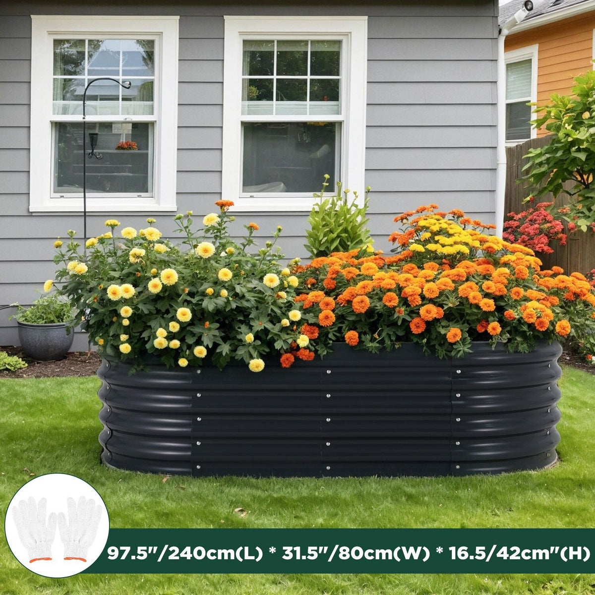 Oval Raised Garden Bed 240x80x42cm Galvanised Steel Planter