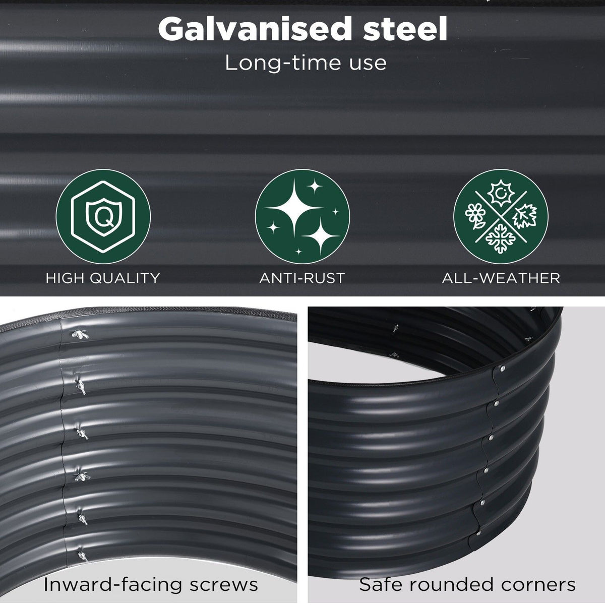 Oval Raised Garden Bed 240x80x42cm Galvanised Steel Planter