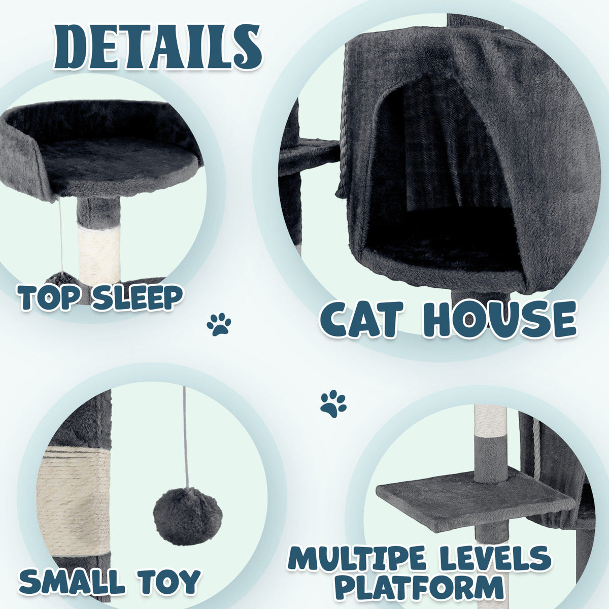 Cat Tower Tree Scratching Post 112cm Condo - Dark Grey