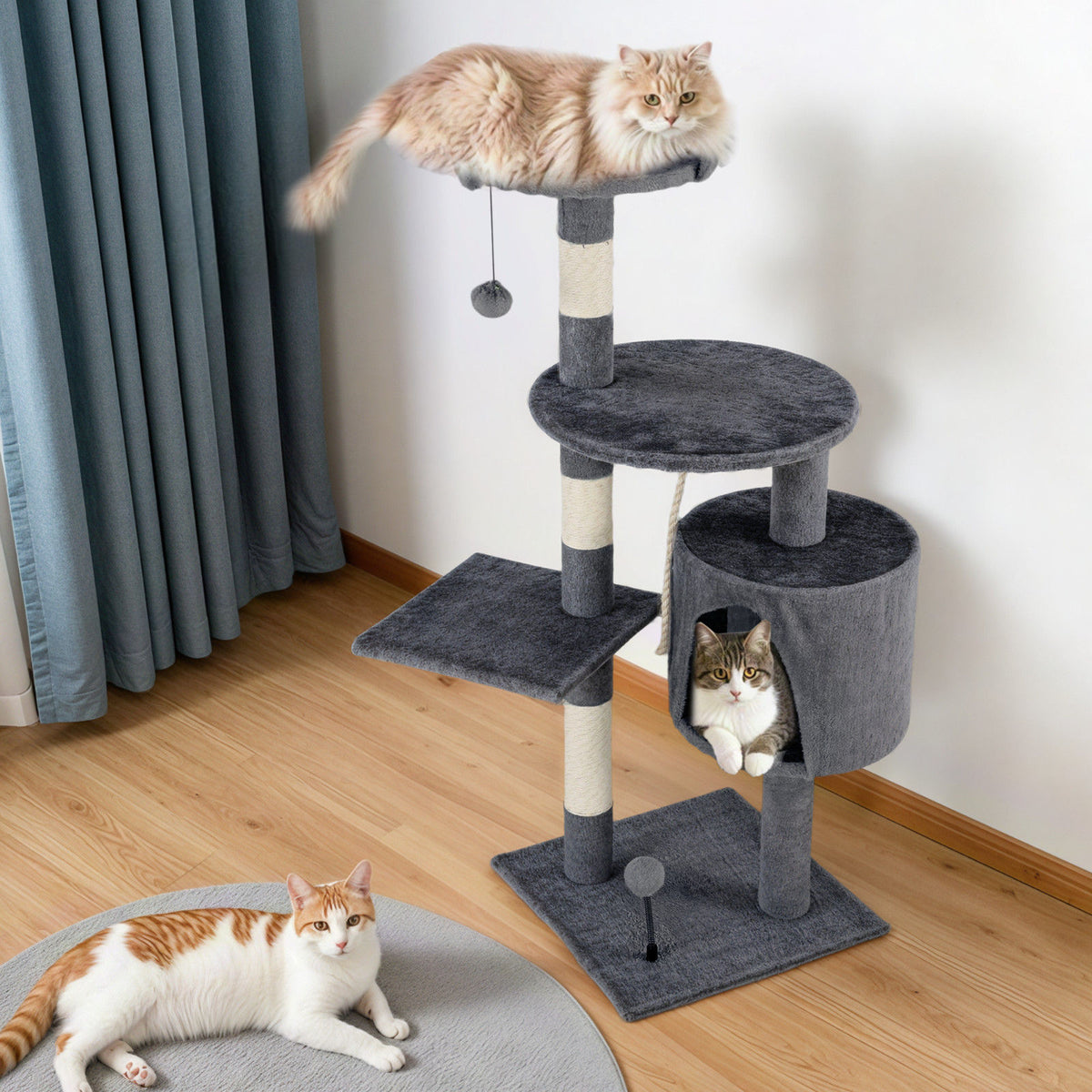 Cat Tower Tree Scratching Post 112cm Condo - Dark Grey
