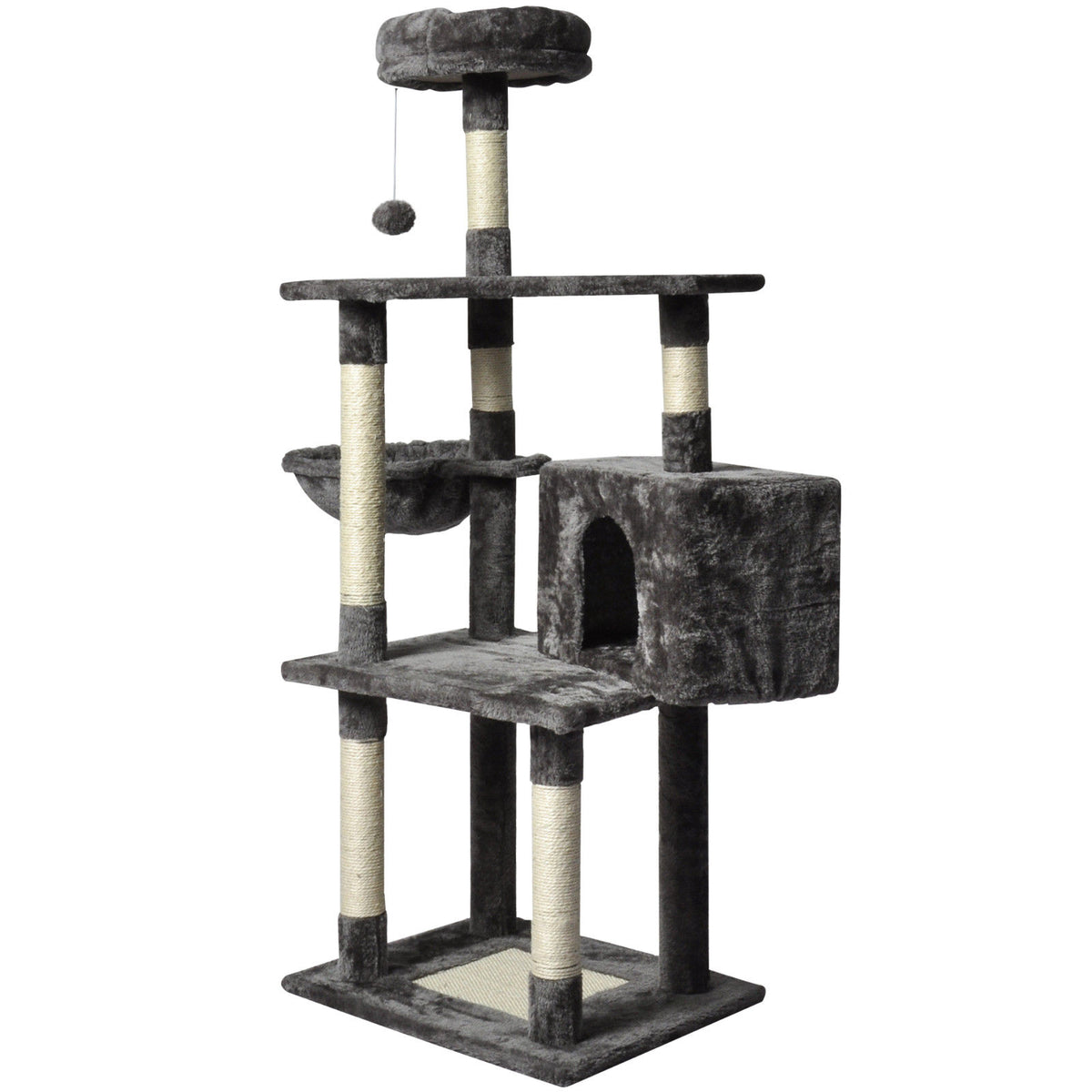 Large Cat Tree Tower Condo with Scratching Post and Bed - Grey