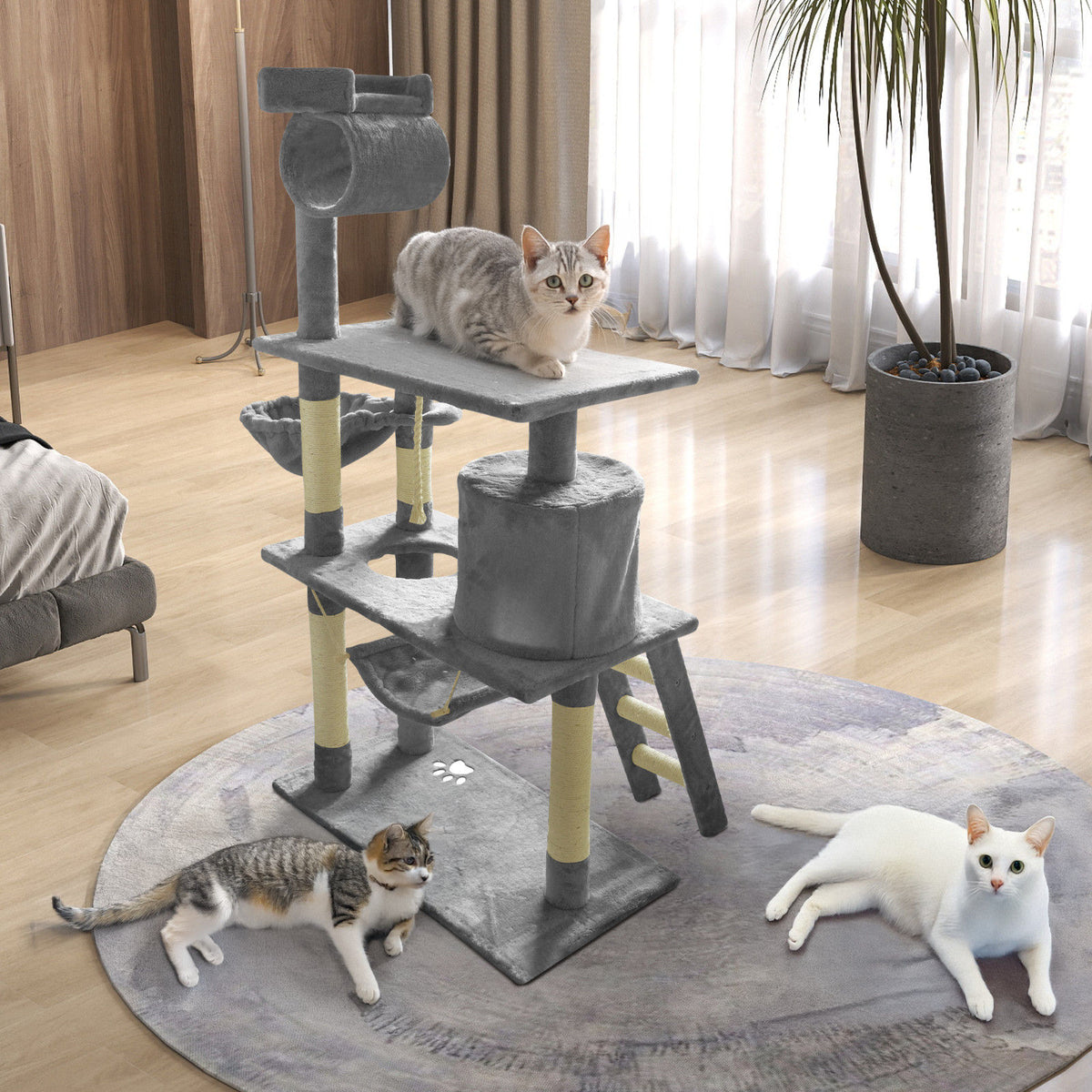 Cat Tree Tower Condo Scratching Post Bed Stand 1.4M - Grey