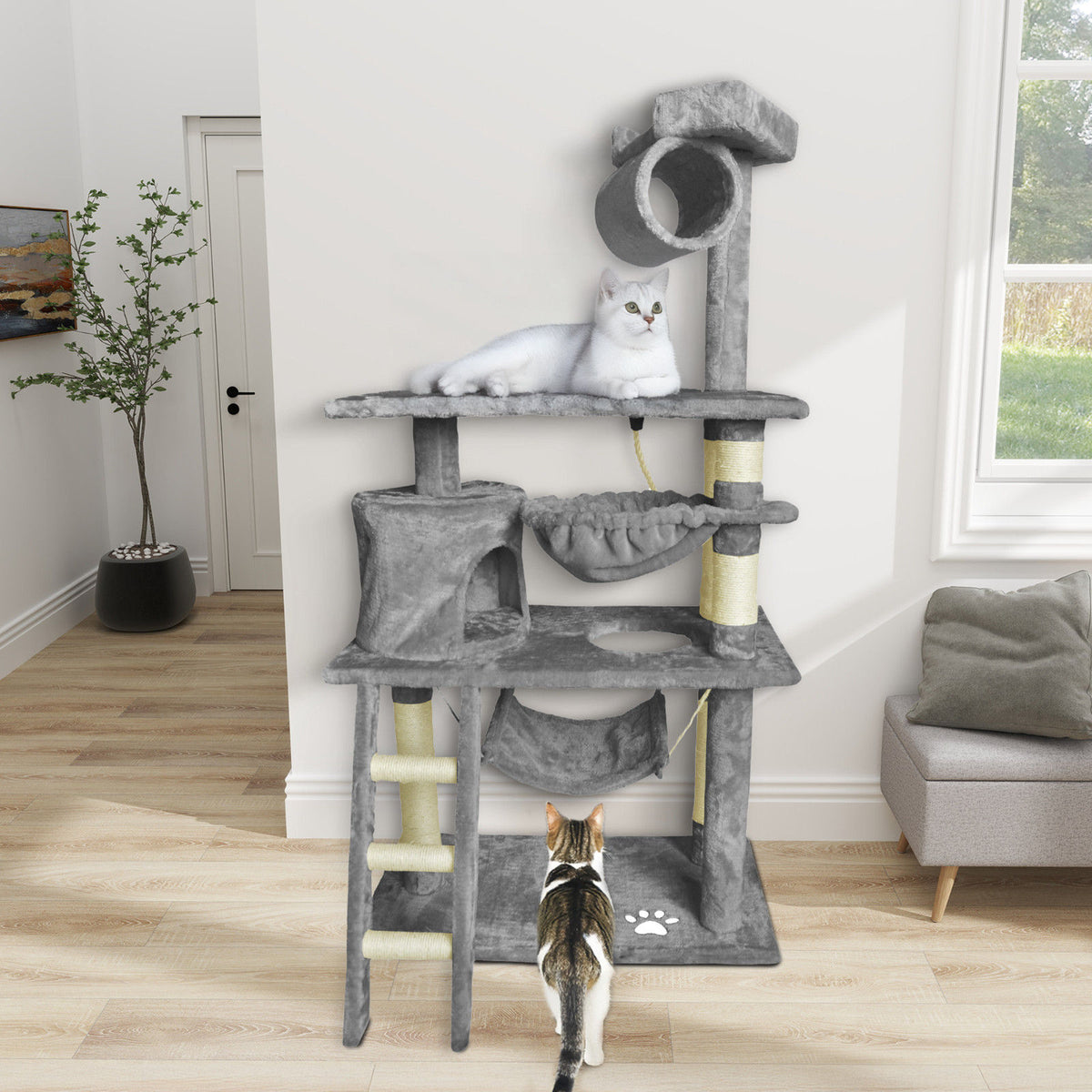 Cat Tree Tower Condo Scratching Post Bed Stand 1.4M - Grey