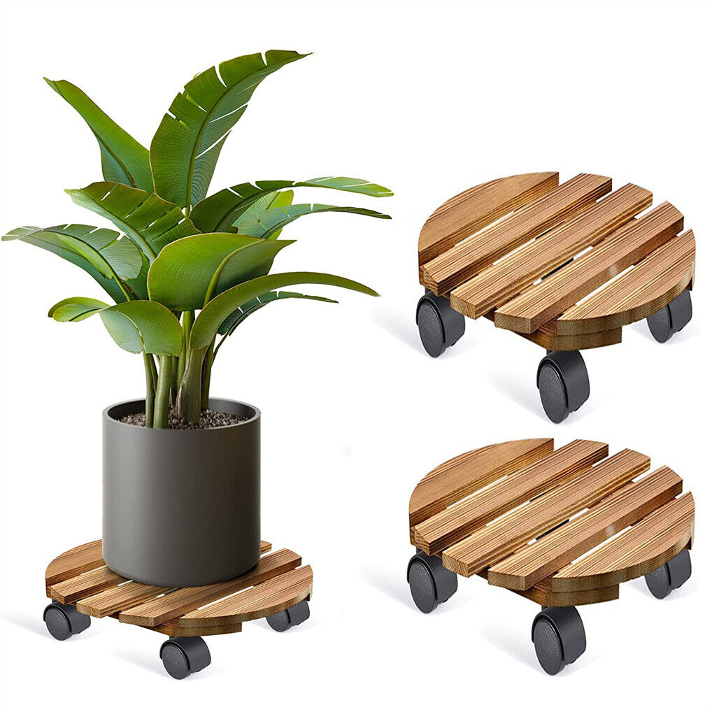 Wooden Plant Caddy Stand 2-Pack with 360° Rotating Casters
