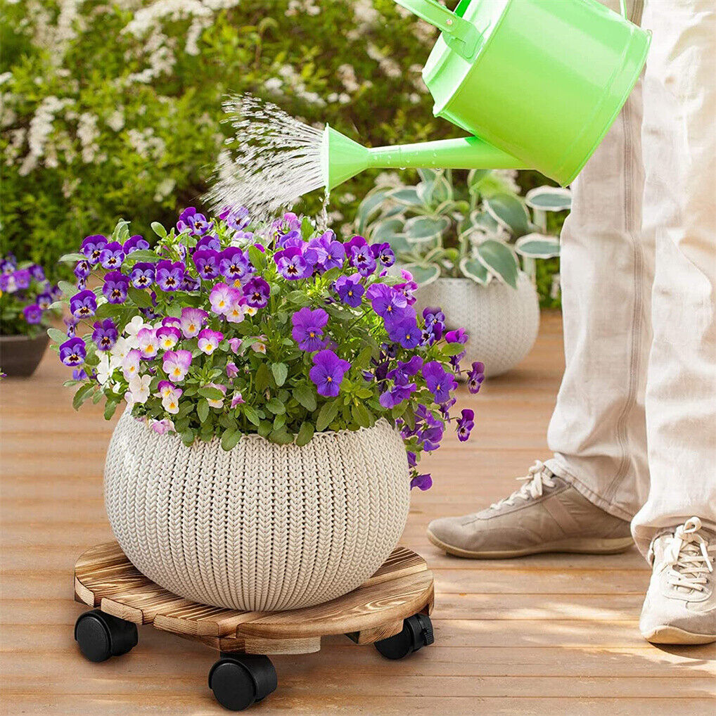 Wooden Plant Caddy Stand 2-Pack with 360° Rotating Casters