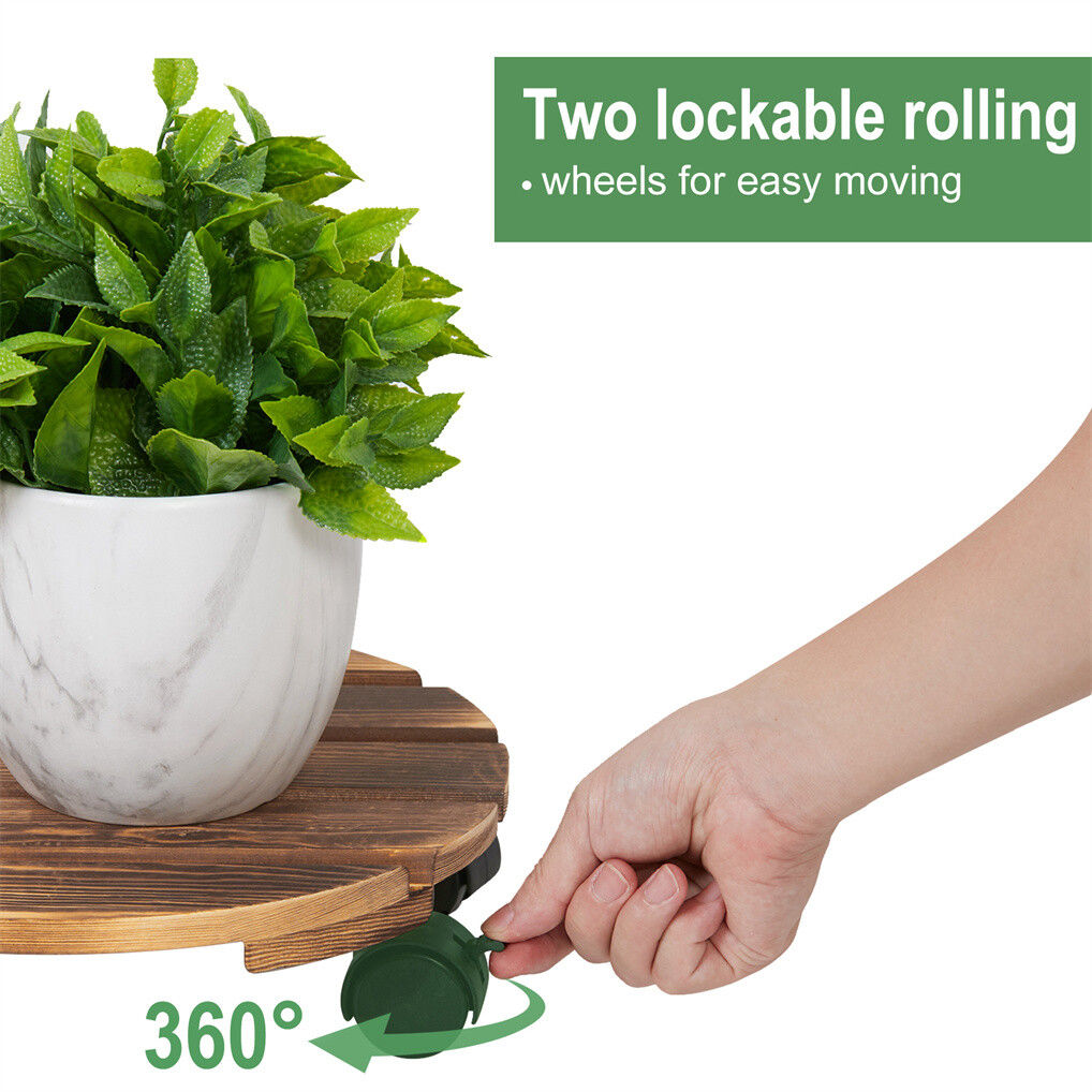 Wooden Plant Caddy Stand 2-Pack with 360° Rotating Casters