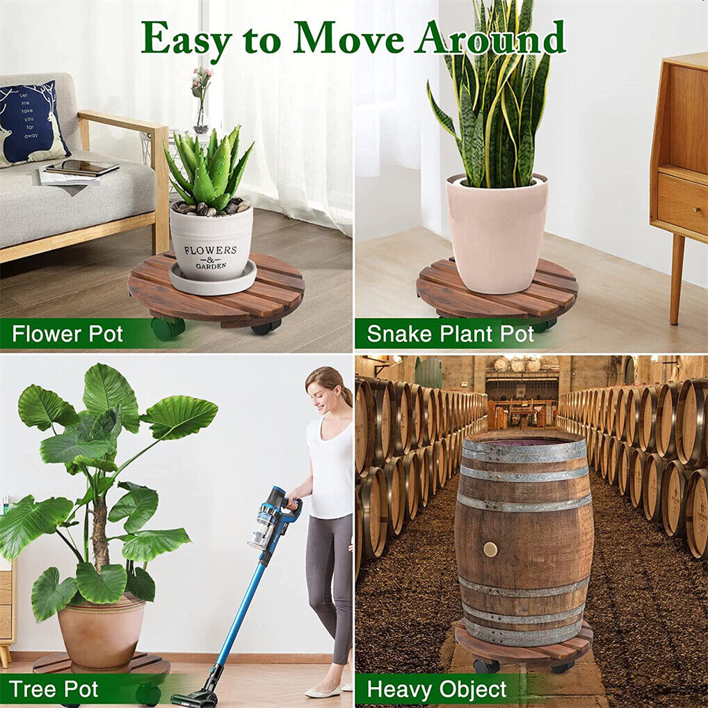 Wooden Plant Caddy Stand 2-Pack with 360° Rotating Casters