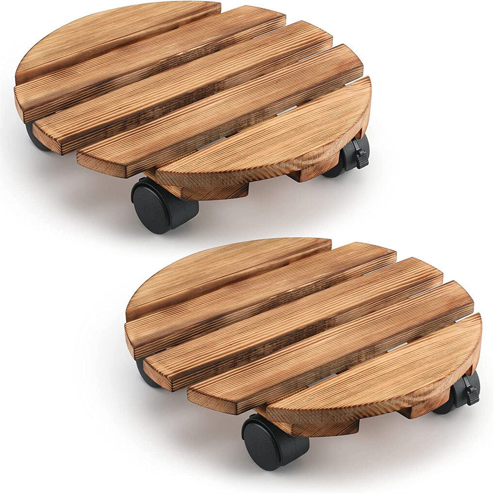 Wooden Plant Caddy Stand 2-Pack with 360° Rotating Casters