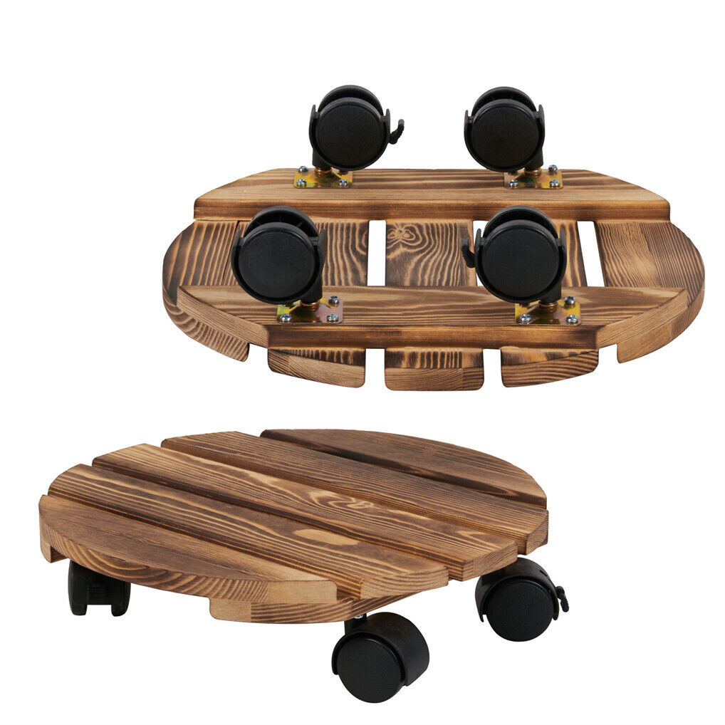 Wooden Plant Caddy Stand 2-Pack with 360° Rotating Casters