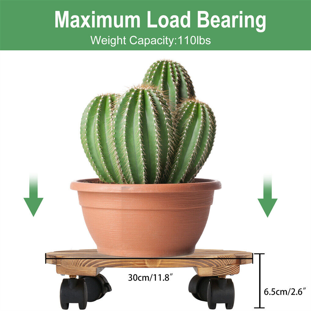 Wooden Plant Caddy Stand 2-Pack with 360° Rotating Casters