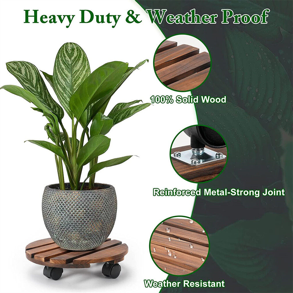Wooden Plant Caddy Stand 2-Pack with 360° Rotating Casters
