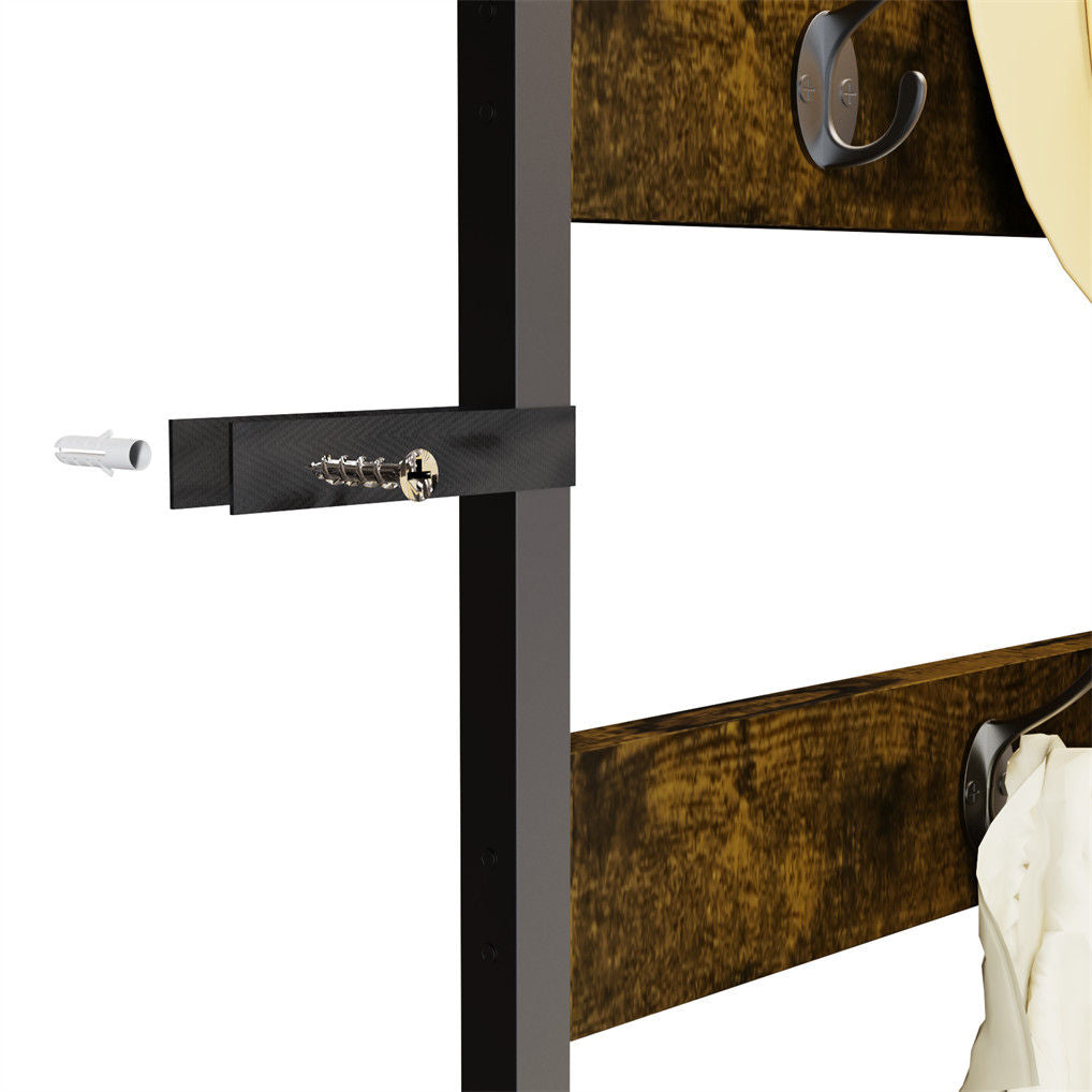 Corner Coat Stand with Shoe Bench and Organizer Metal & MDF - Rustic Brown