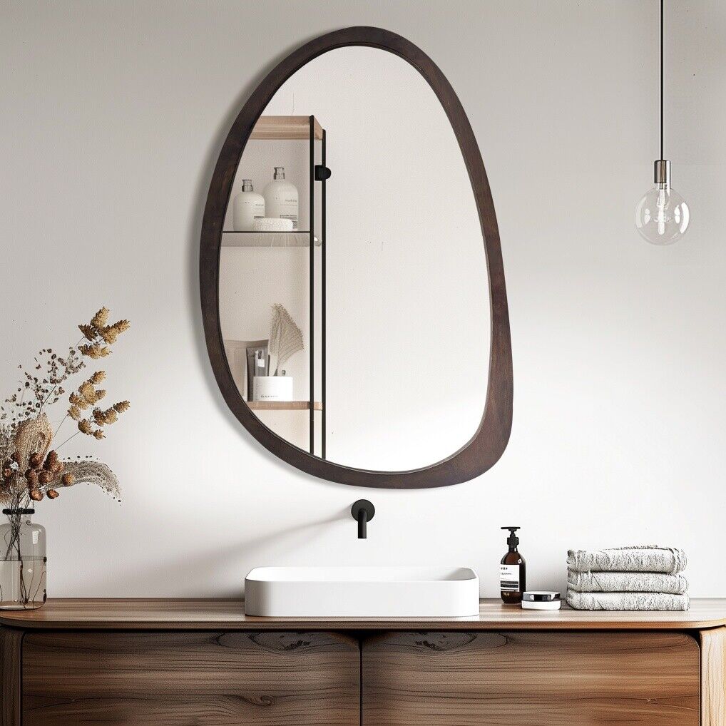 Antique Wooden Wall Mirror 50x70cm Odd Shaped HD Home Decor