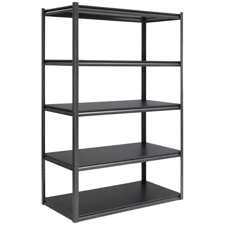 5-Tier Adjustable Composite Wood Storage Rack with Silver Vein Shelves - Black Melamine