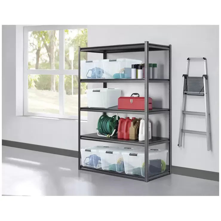 5-Tier Adjustable Composite Wood Storage Rack with Silver Vein Shelves - Black Melamine