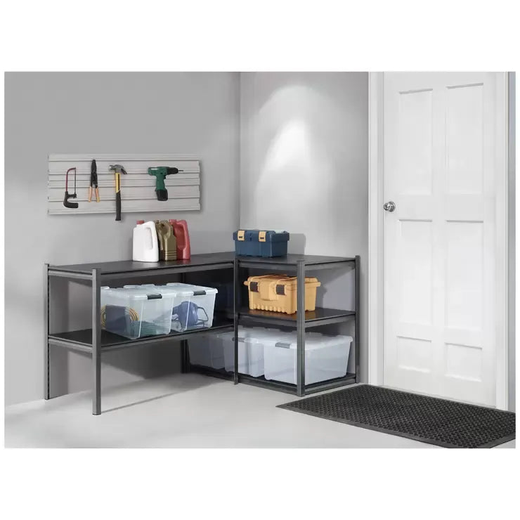5-Tier Adjustable Composite Wood Storage Rack with Silver Vein Shelves - Black Melamine