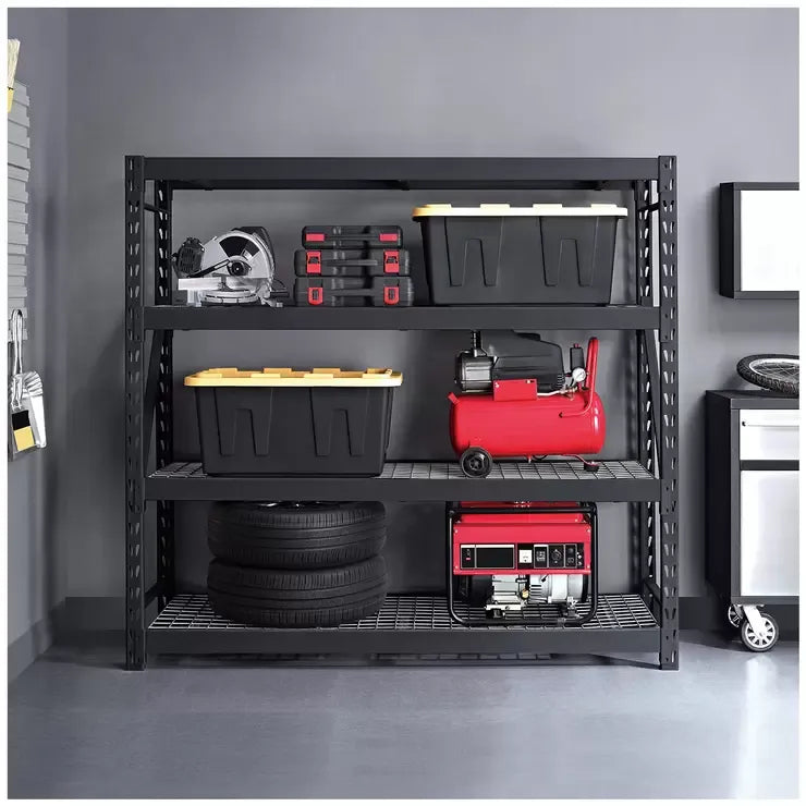 Industrial Rack with Interlocking Wire Deck, Heavy Duty Steel Construction - Black