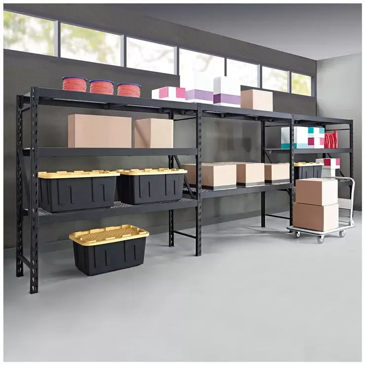 Industrial Rack with Interlocking Wire Deck, Heavy Duty Steel Construction - Black