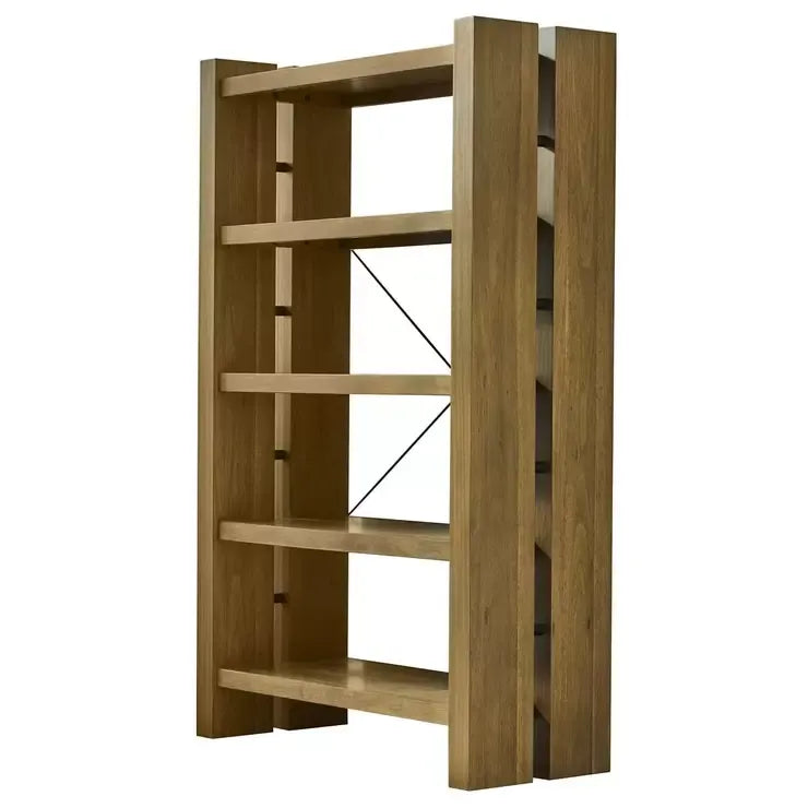 Adjustable Bookcase with Open Shelves Rubberwood and Acacia Veneers Indoor Use