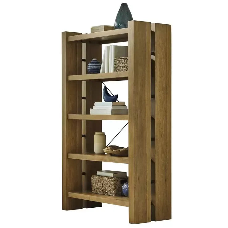 Adjustable Bookcase with Open Shelves Rubberwood and Acacia Veneers Indoor Use