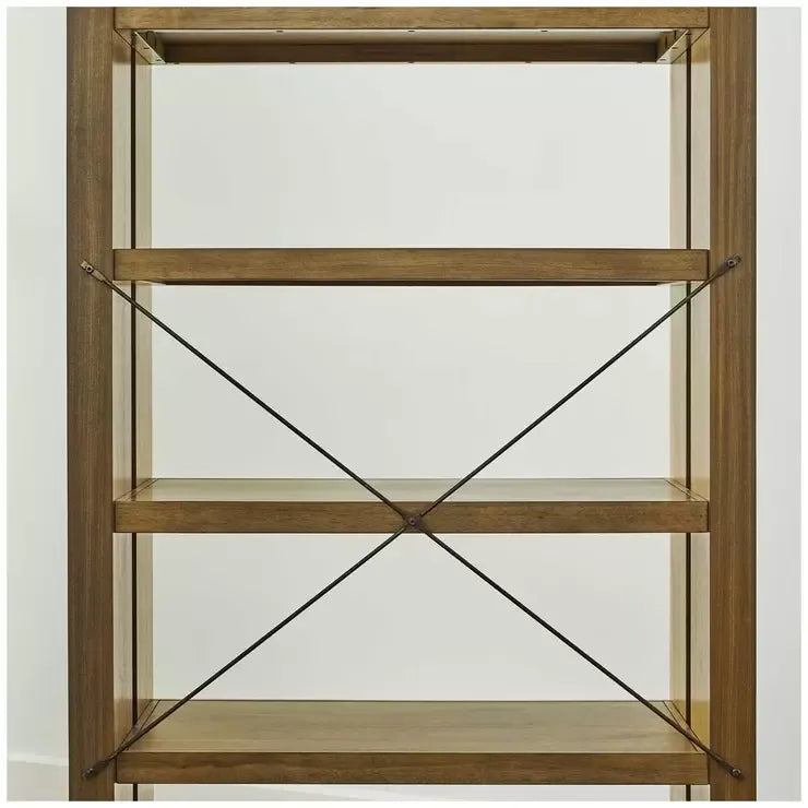 Adjustable Bookcase with Open Shelves Rubberwood and Acacia Veneers Indoor Use