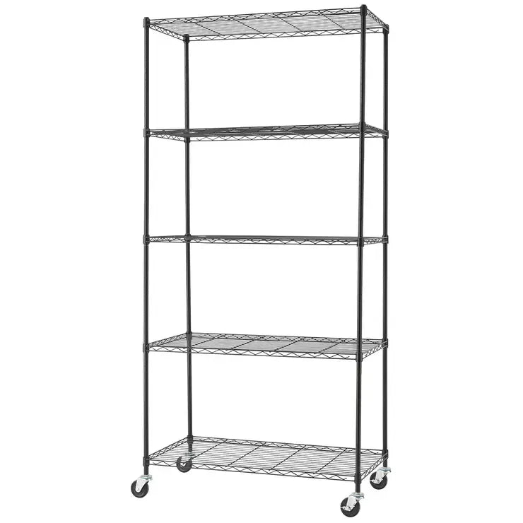 5 Tier Adjustable Shelving Rack 113.4kg Capacity, No Tools Required - Black