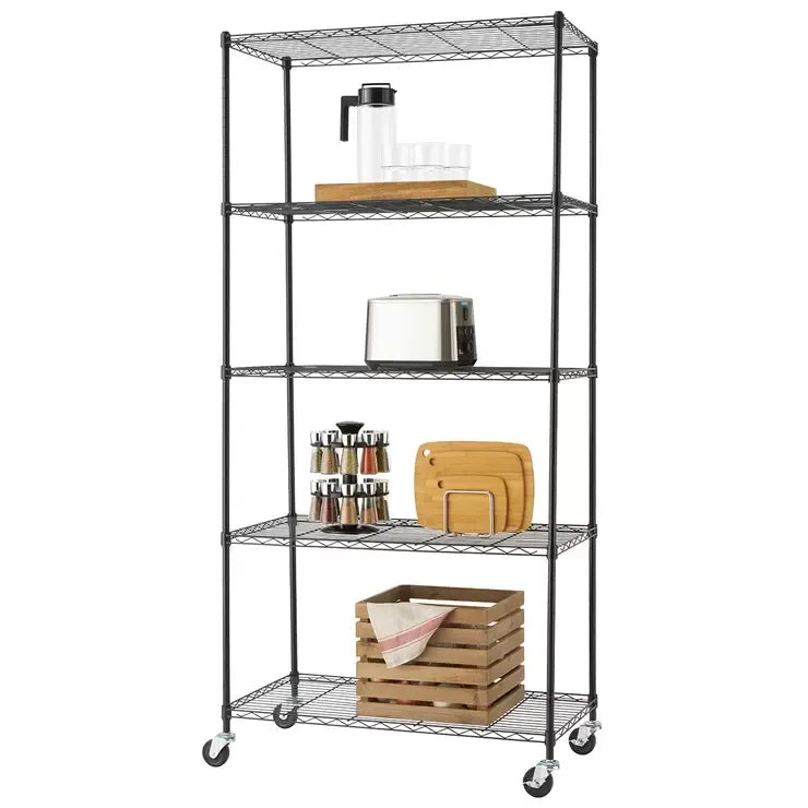 5 Tier Adjustable Shelving Rack 113.4kg Capacity, No Tools Required - Black