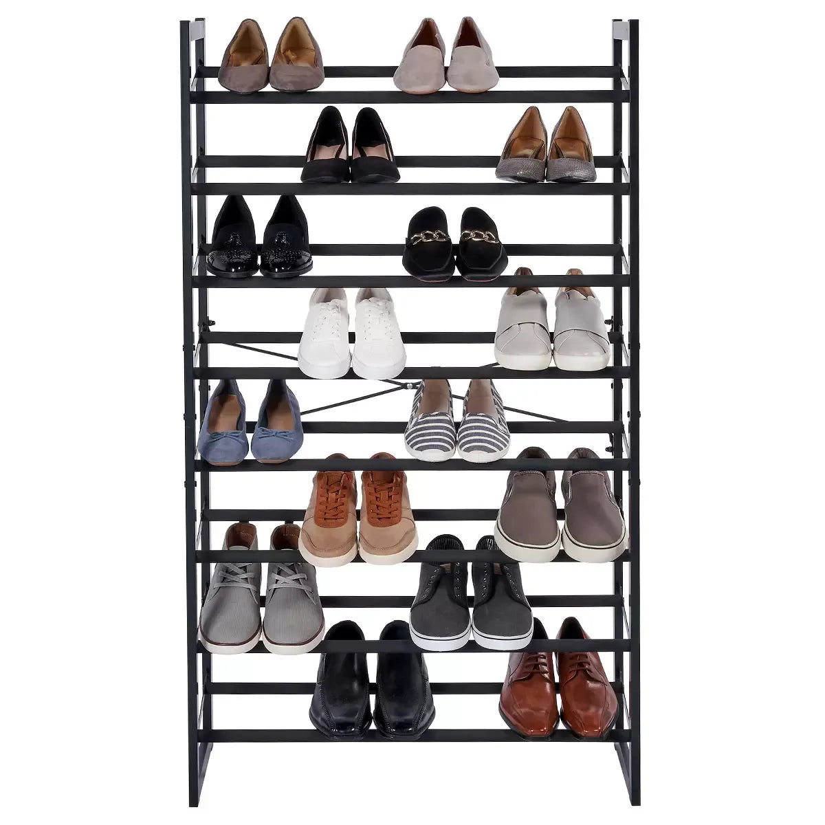 8-Tier Stackable Shoe Rack Set of 2, Vertical Tower, Black Matte - Grey