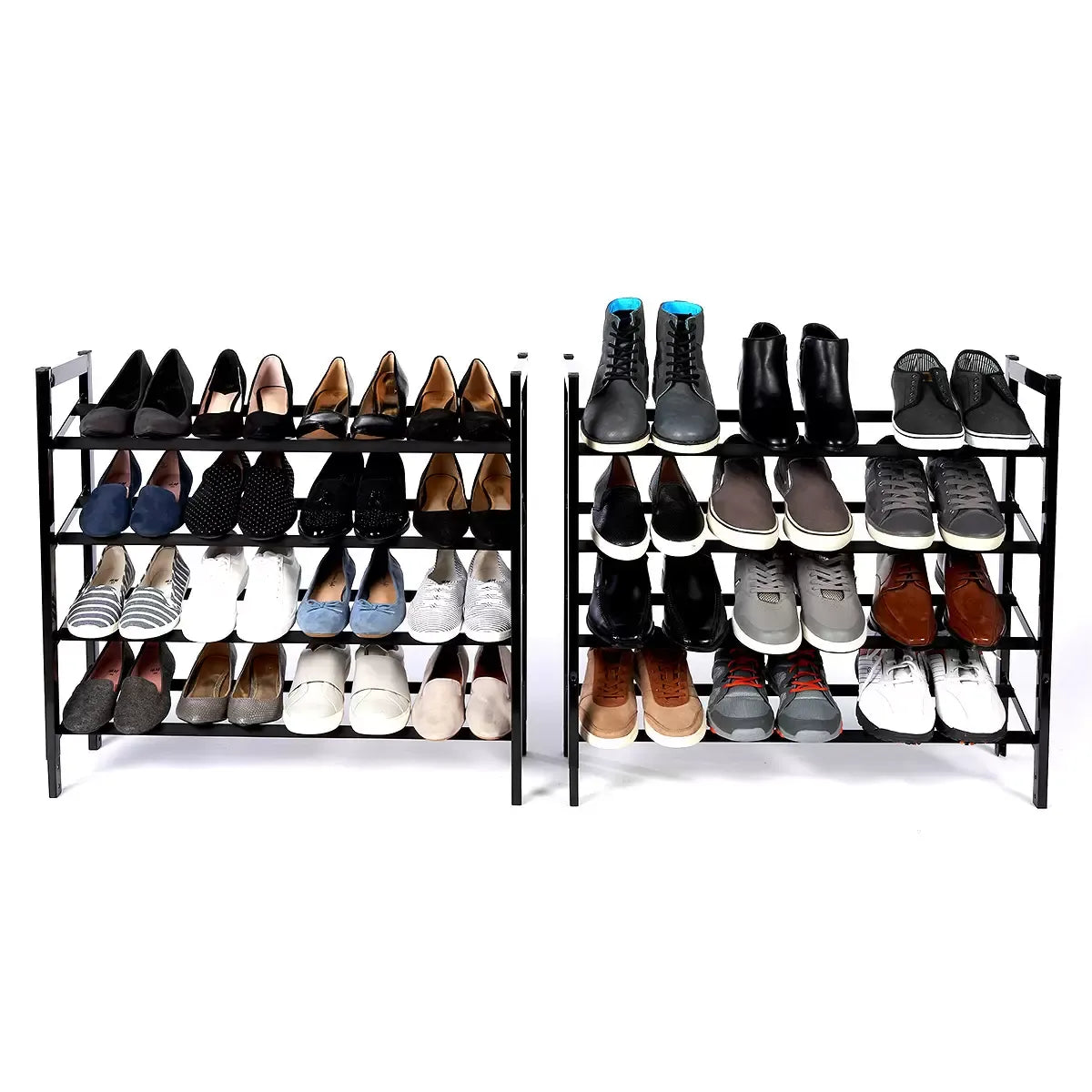 8-Tier Stackable Shoe Rack Set of 2, Vertical Tower, Black Matte - Grey