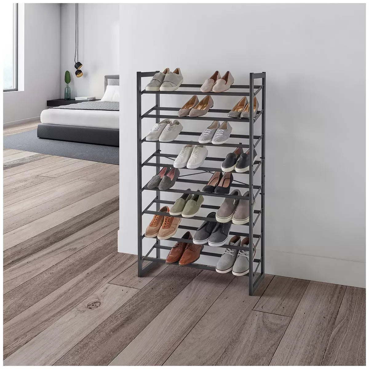 8-Tier Stackable Shoe Rack Set of 2, Vertical Tower, Black Matte - Grey