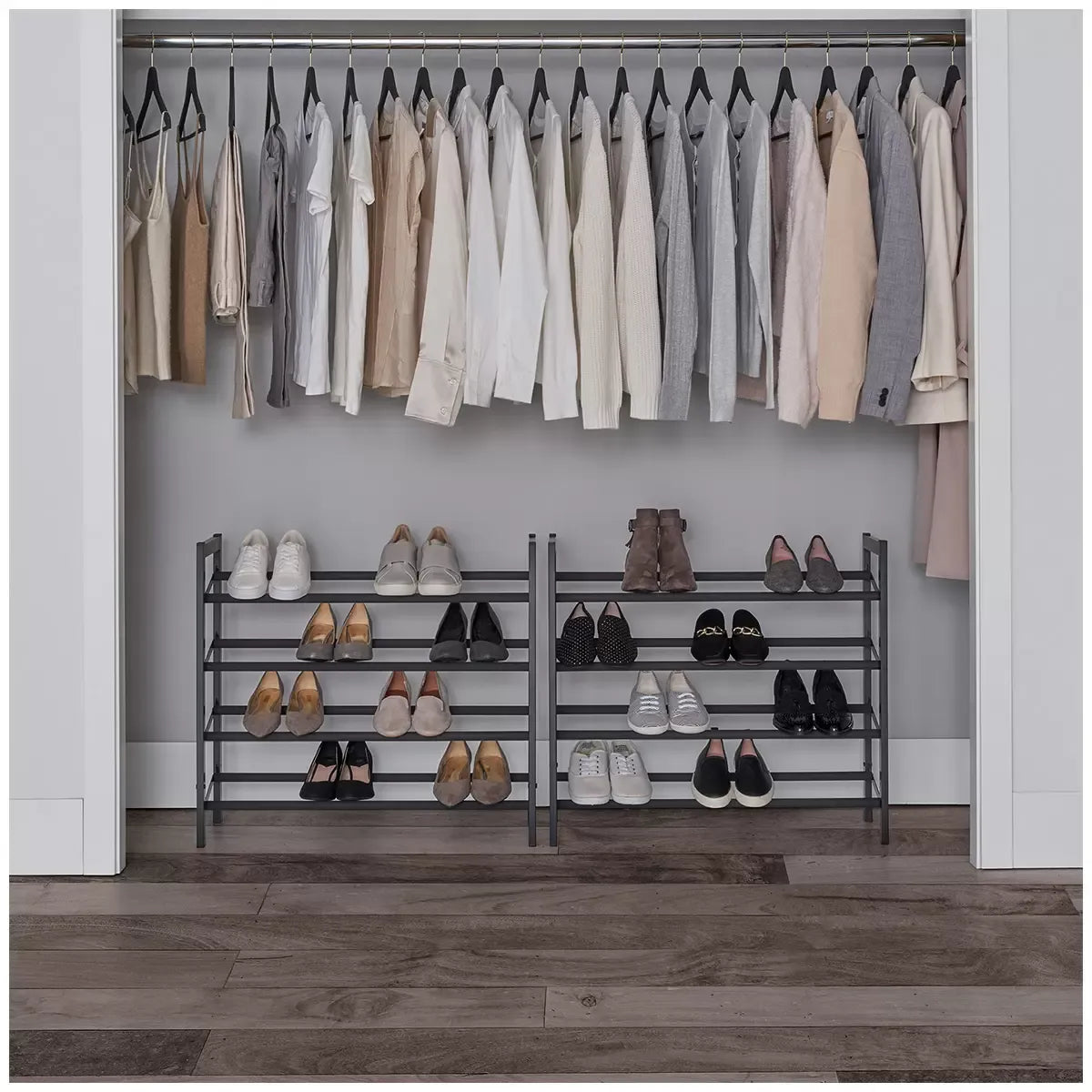8-Tier Stackable Shoe Rack Set of 2, Vertical Tower, Black Matte - Grey