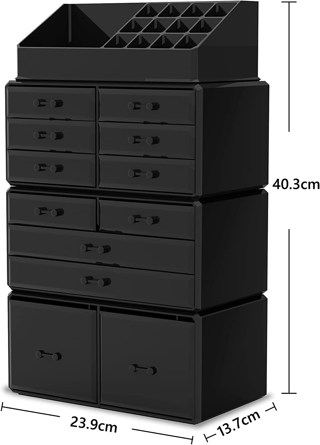 Makeup Cosmetic Organizer Storage with 12 Drawers and Display Boxes - Black