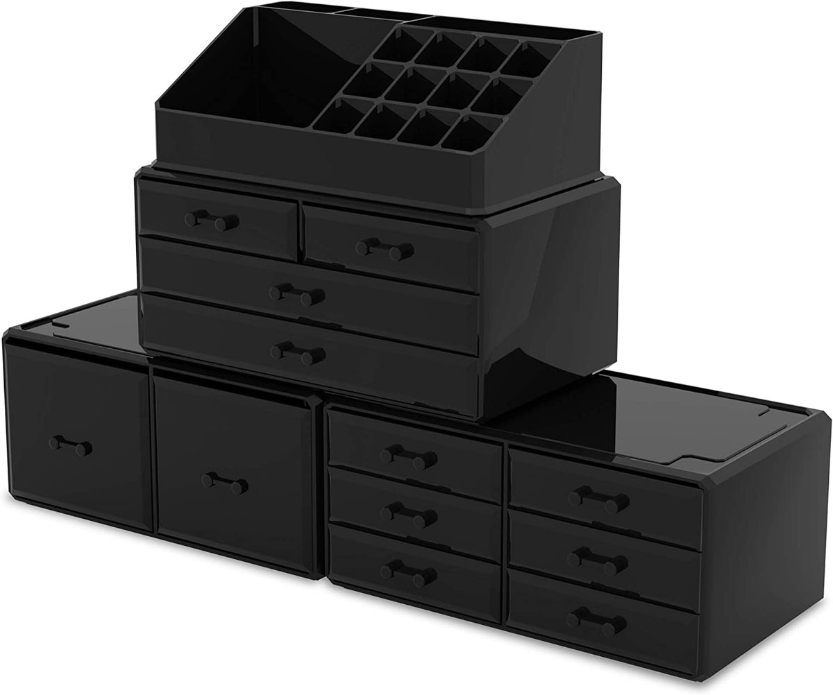 Makeup Cosmetic Organizer Storage with 12 Drawers and Display Boxes - Black