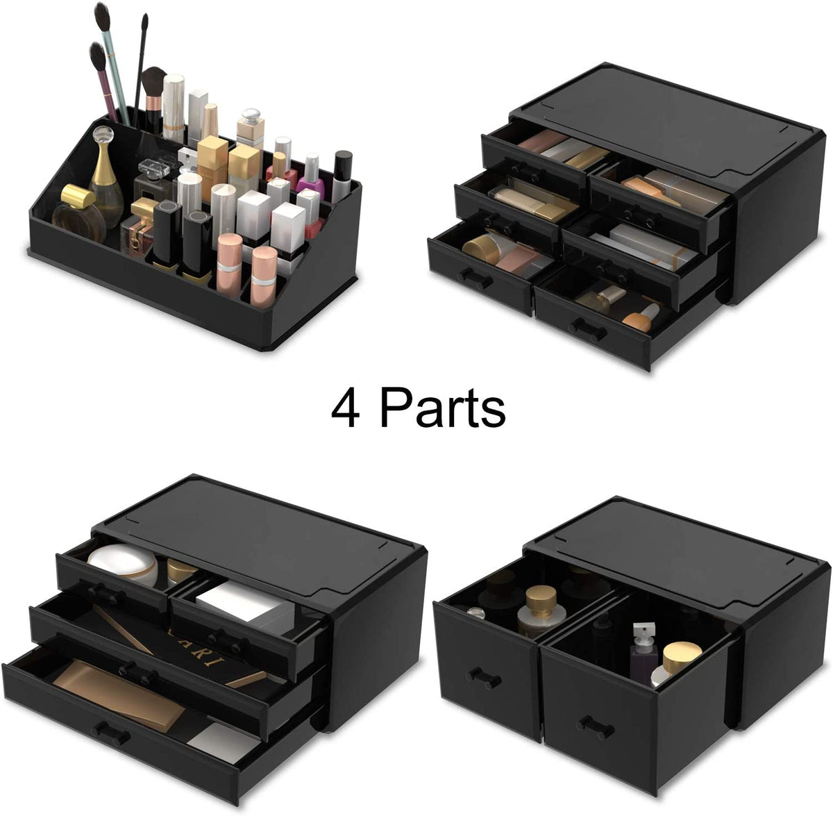 Makeup Cosmetic Organizer Storage with 12 Drawers and Display Boxes - Black