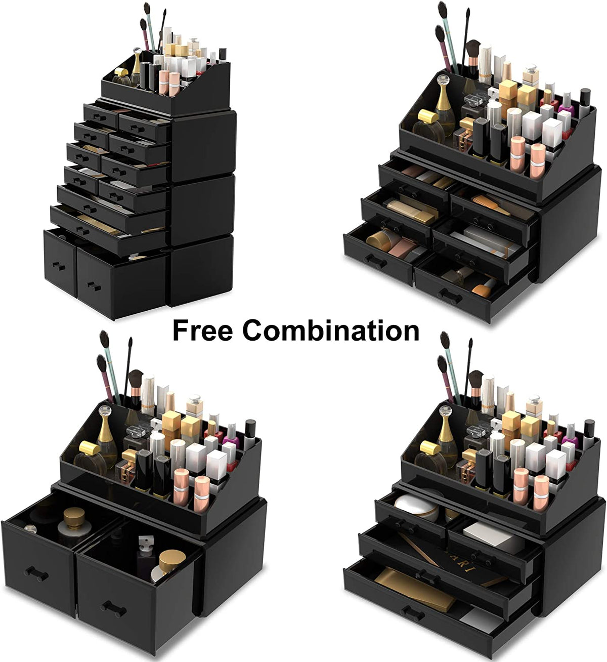 Makeup Cosmetic Organizer Storage with 12 Drawers and Display Boxes - Black