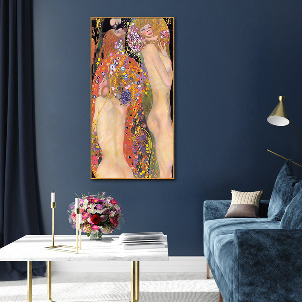 Water Serpents Canvas Wall Art 50x100cm with Gold Frame - Gold