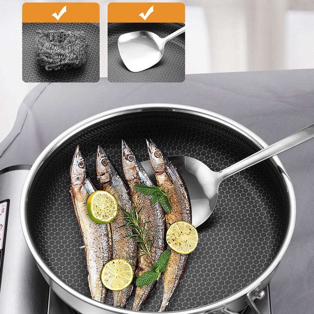 28cm Stainless Steel Honeycomb Non-Stick Frying Pan - Silver