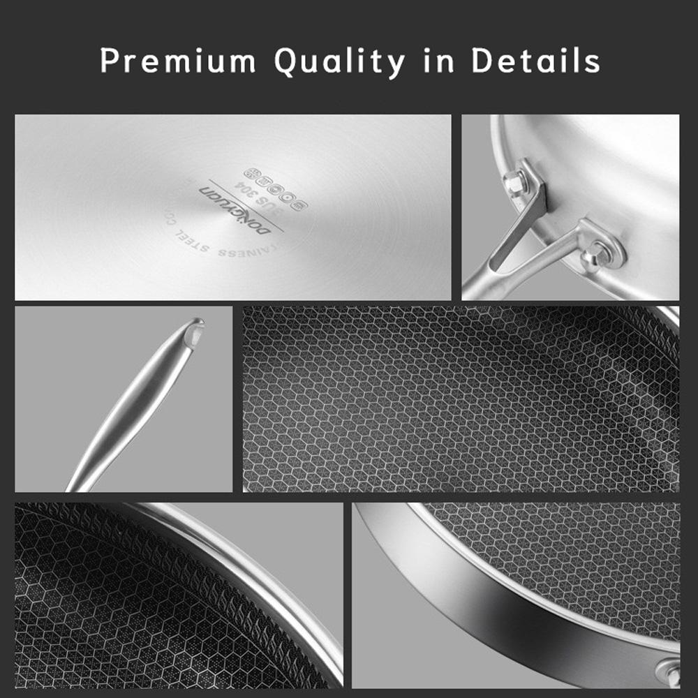 28cm Stainless Steel Honeycomb Non-Stick Frying Pan - Silver