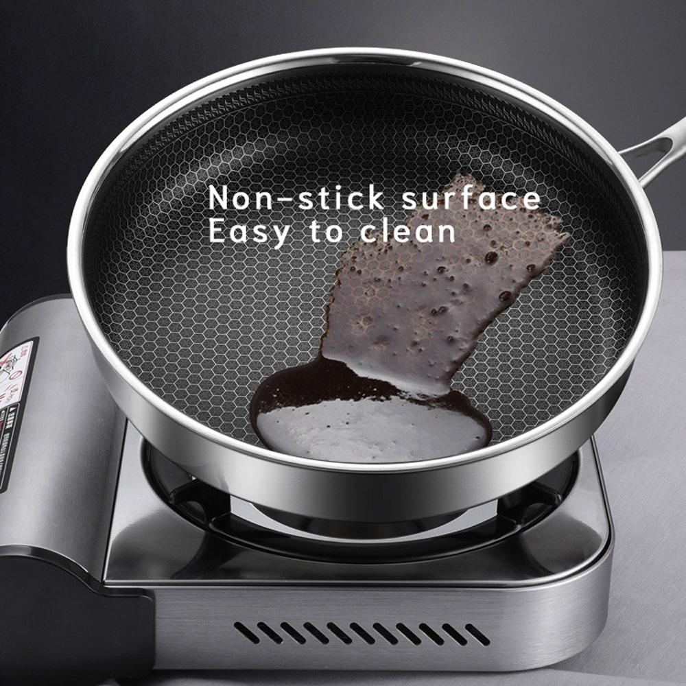 28cm Stainless Steel Honeycomb Non-Stick Frying Pan - Silver