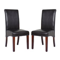 Set of 2 Wooden Frame Black Leatherette Dining Chairs with Solid Pine Legs