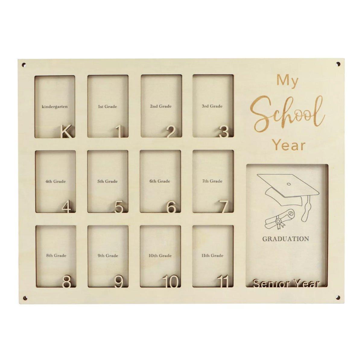 Graduation School Years Photo Frame Collage Display Holder Keepsake - Natural Wood