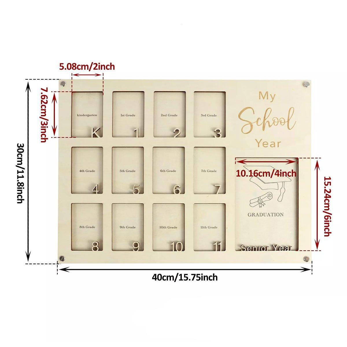 Graduation School Years Photo Frame Collage Display Holder Keepsake - Natural Wood
