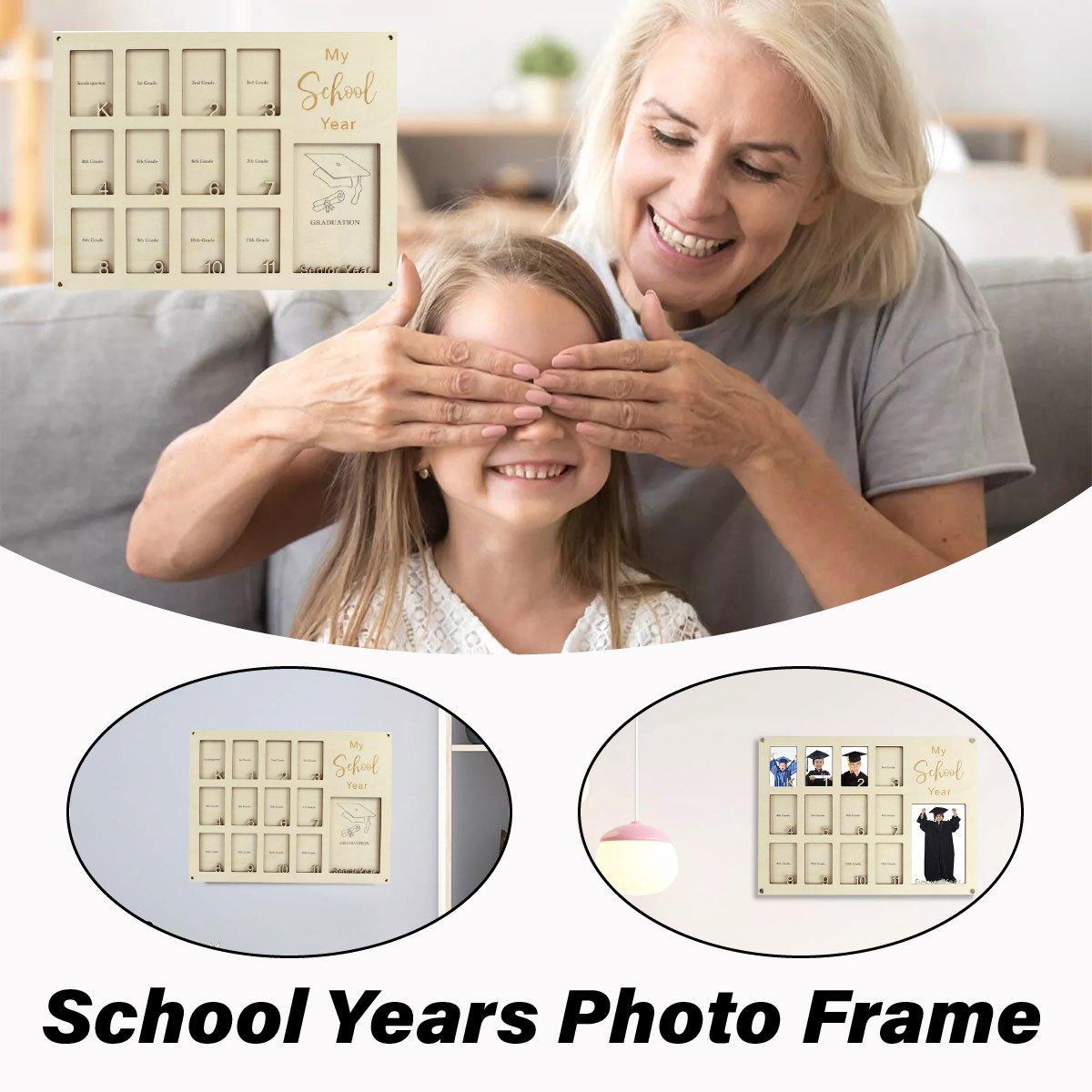 Graduation School Years Photo Frame Collage Display Holder Keepsake - Natural Wood