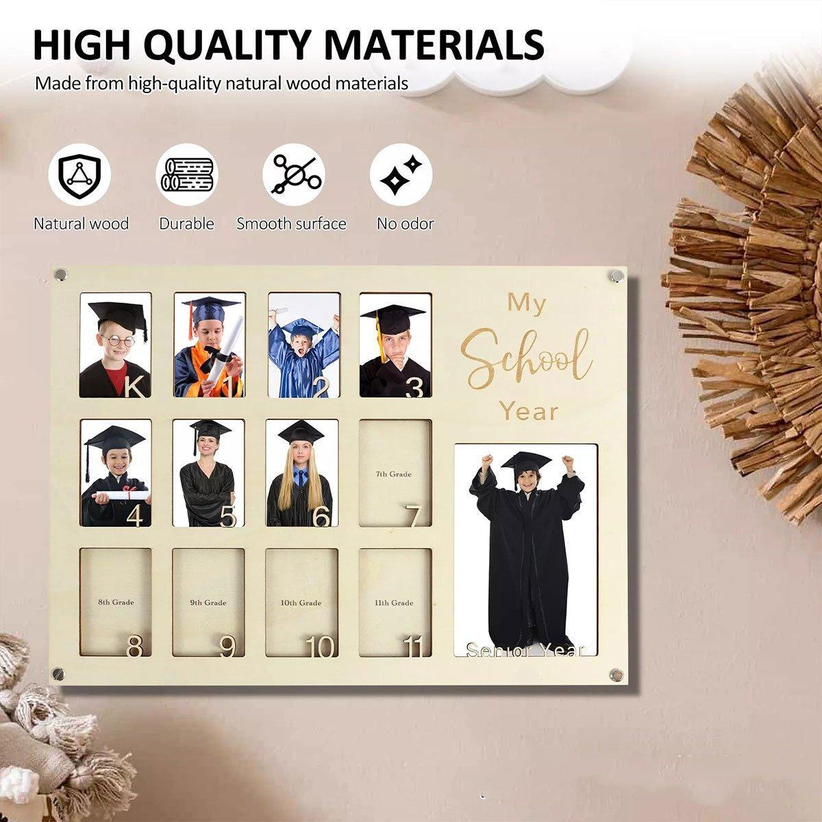 Graduation School Years Photo Frame Collage Display Holder Keepsake - Natural Wood