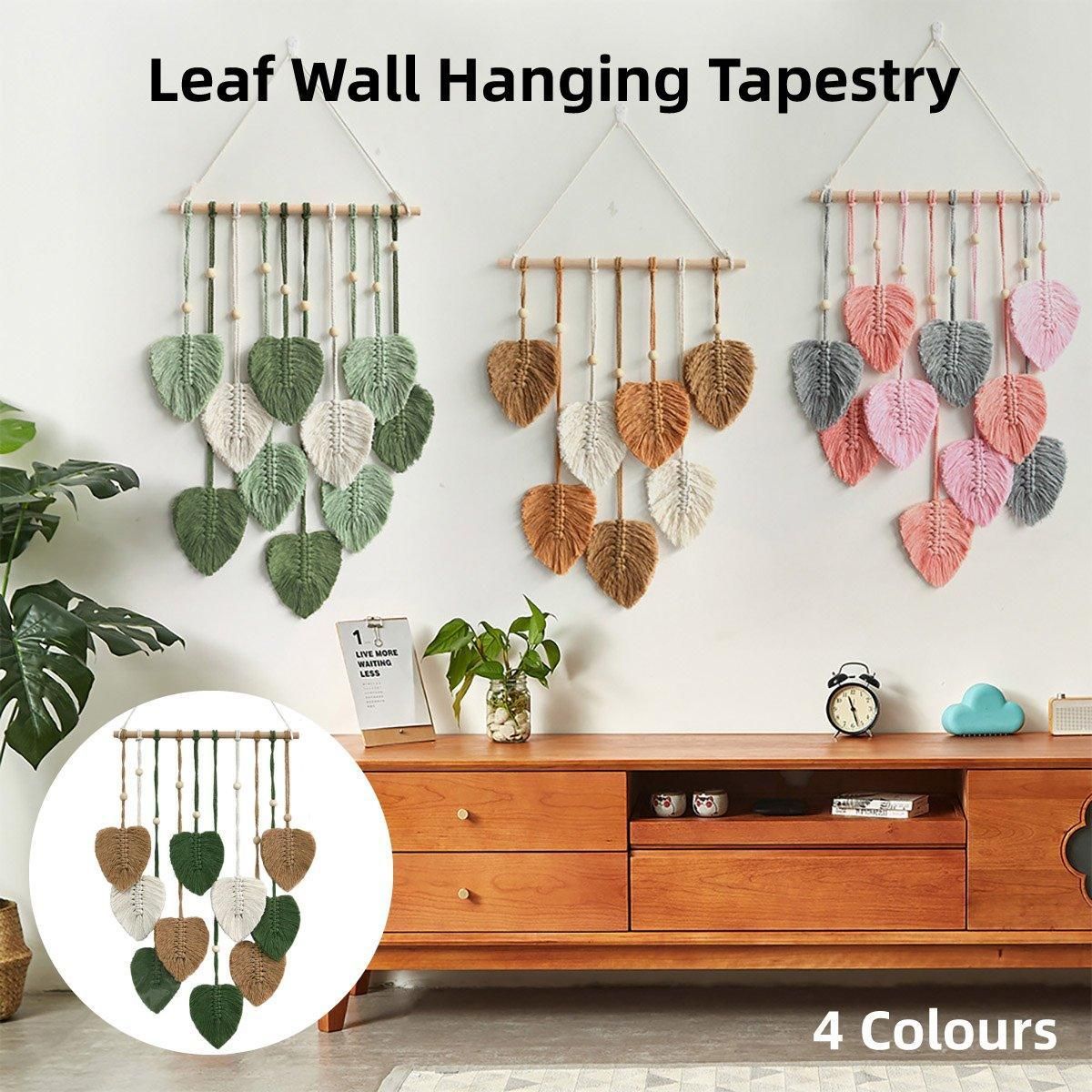 Handmade Braided Cotton Rope Leaves Wall Hanging Decoration - Brown