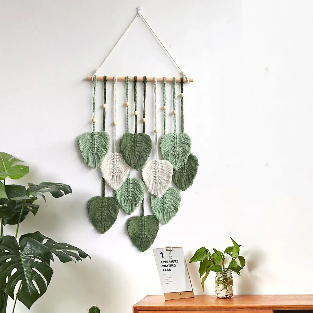 Handmade Braided Cotton Rope Leaf Wall Hanging Decoration - Green