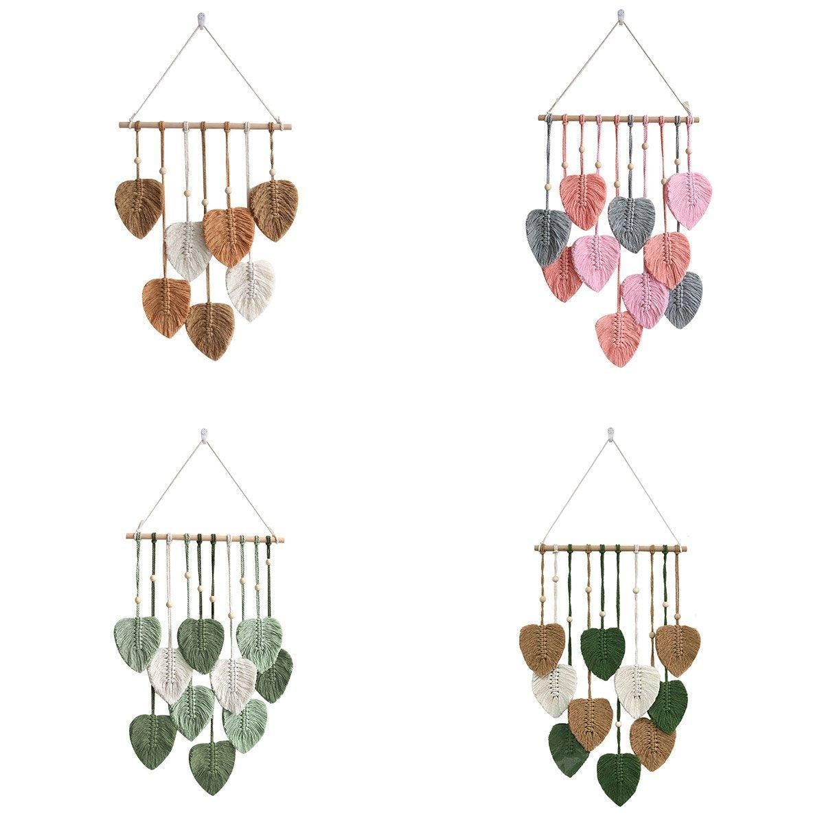 Handmade Braided Cotton Rope Leaf Wall Hanging Decoration - Pink
