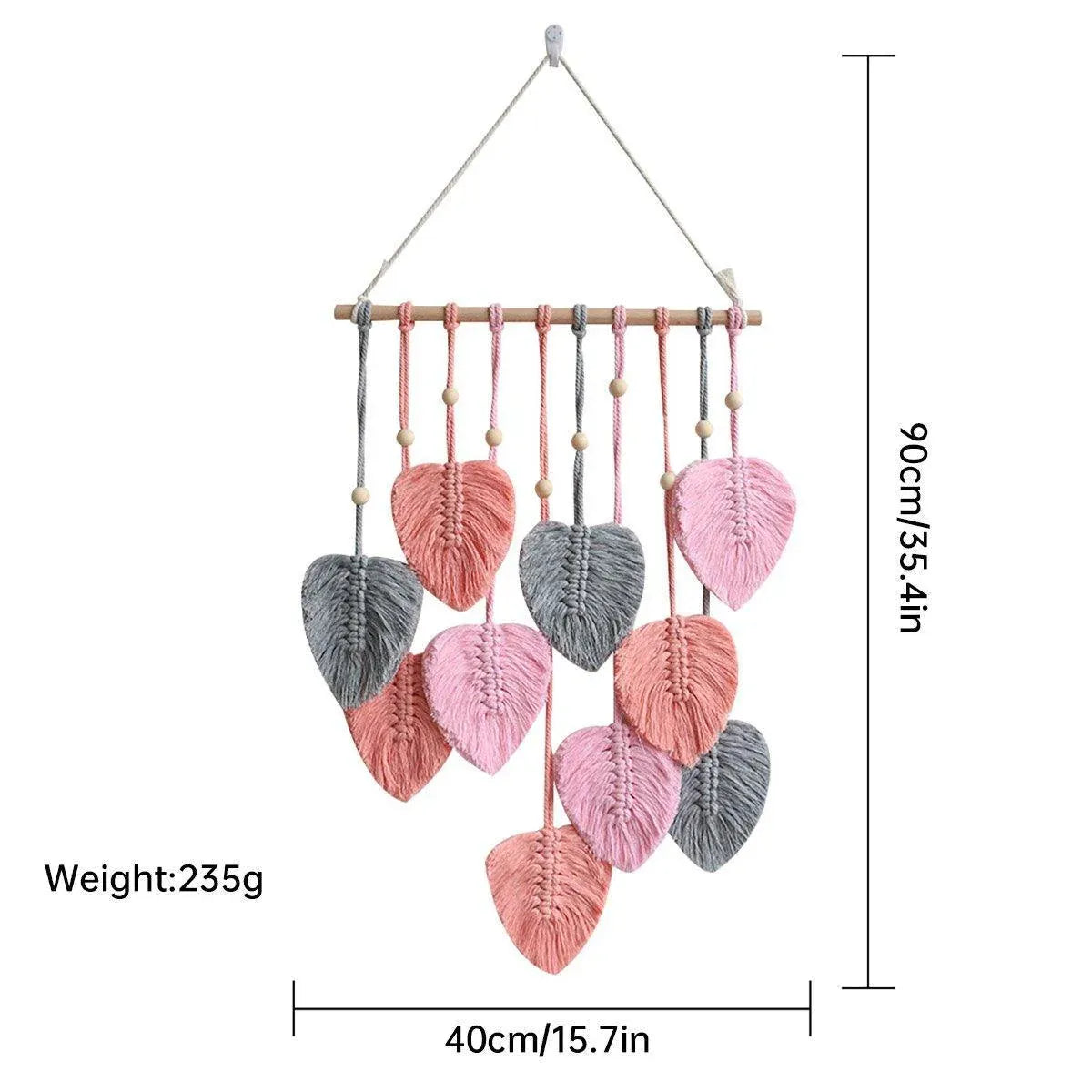Handmade Braided Cotton Rope Leaf Wall Hanging Decoration - Pink